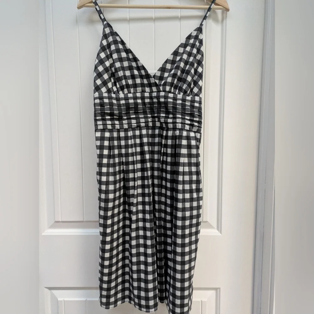 Banana Republic Factory Black and White Gingham Midi Dress with POCKETS!! - Picture 1 of 9